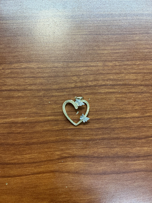 10k yellow gold heart w/butterfly 0.15 diamonds