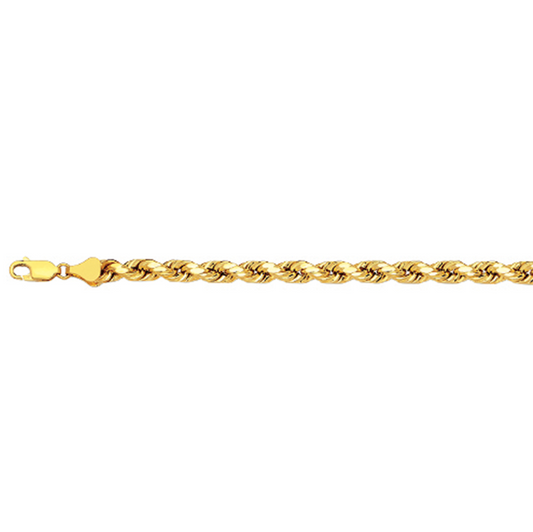 14K 4MM YELLOW GOLD DC HOLLOW ROPE 22" CHAIN NECKLACE