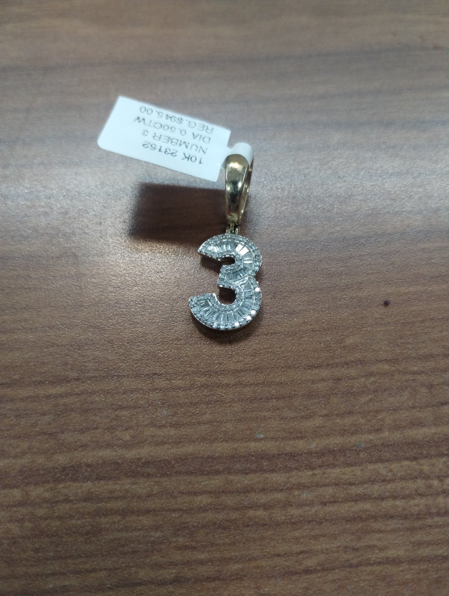 10k Yellow Gold "3" Pendant 0.5ctw Diamond